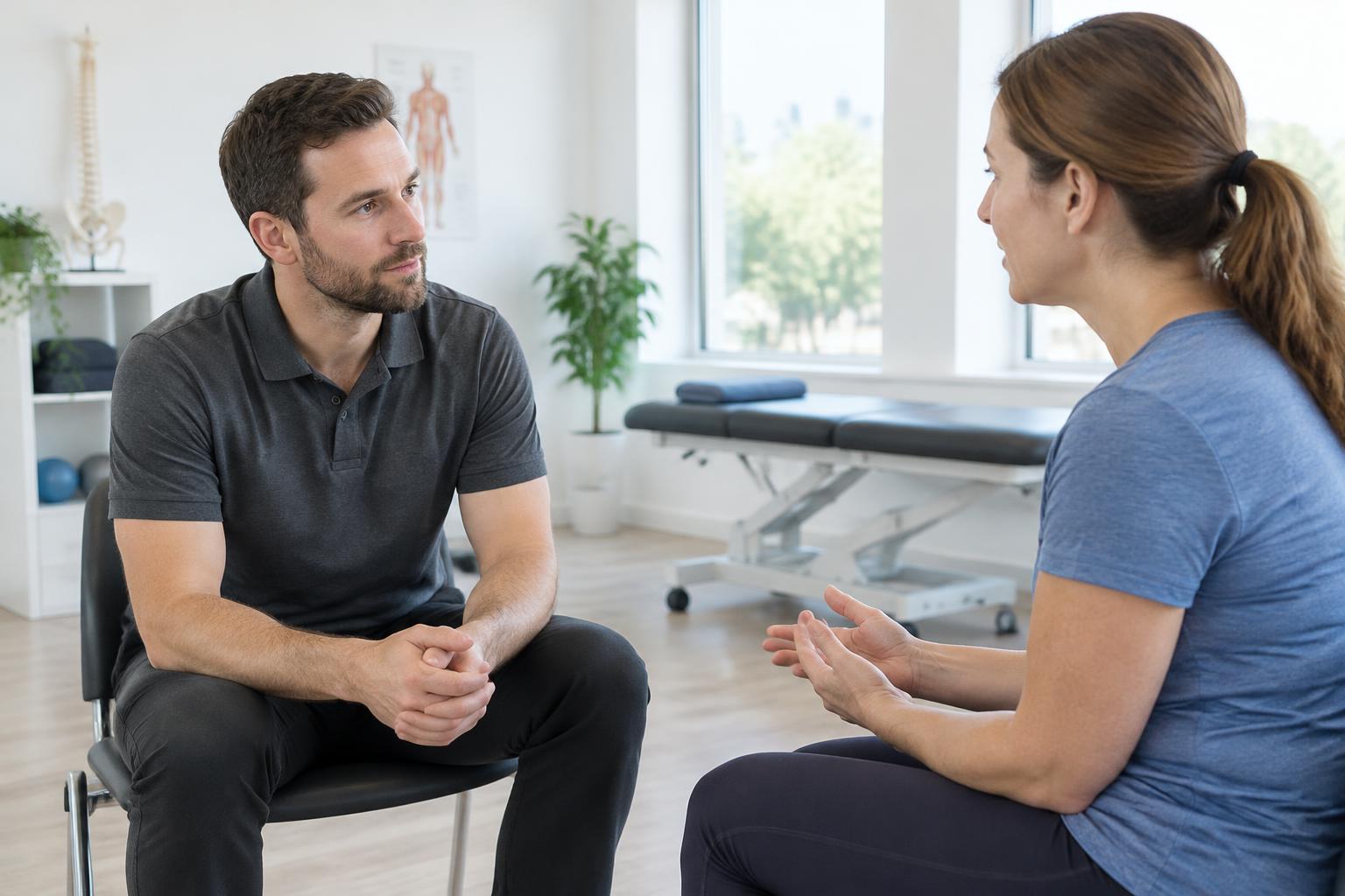 Illustrative photo of a patient discussing symptoms with a healthcare professional